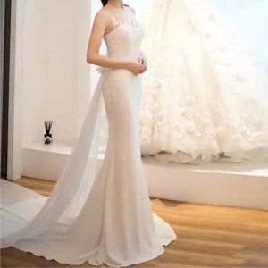 Vestido De novia De novia blanco sin espalda De encaje sirena